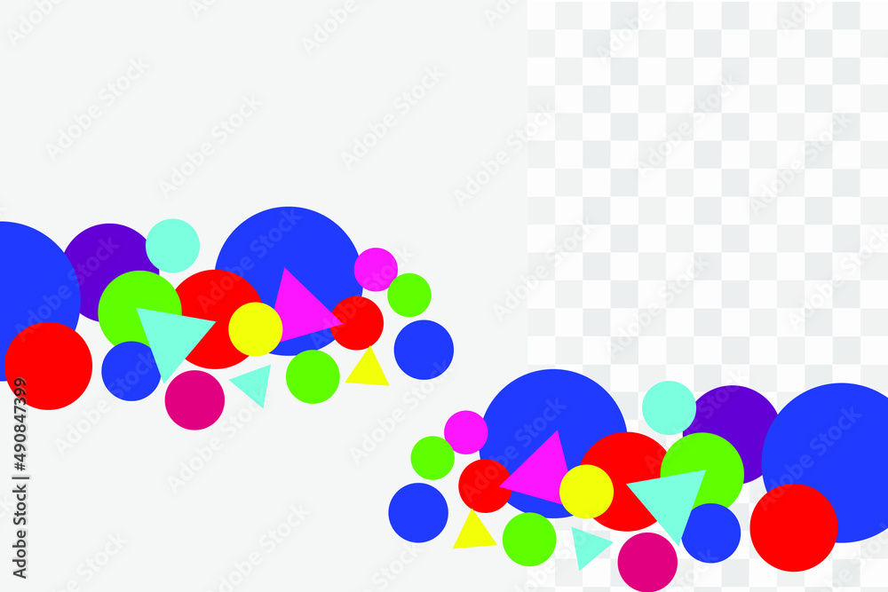 Multi-colored geometric circles and triangles for business on a checkerboard background.