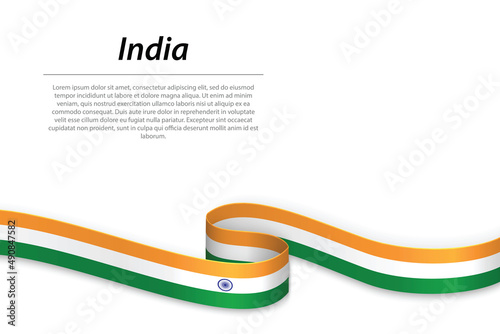 Waving ribbon or banner with flag of India