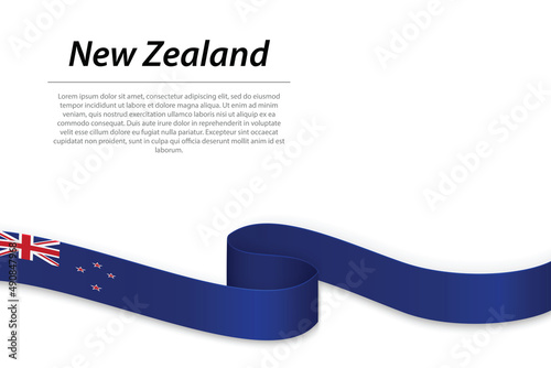 Waving ribbon or banner with flag of New Zealand