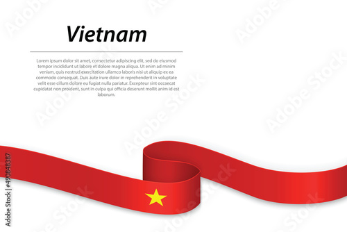 Waving ribbon or banner with flag of Vietnam