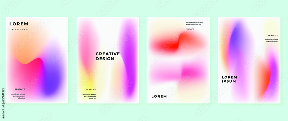 Set of fluid gradient wall art template. Colorful banner with dynamic multiple color in minimalist. Modern wallpaper design perfect for social media, decoration, business, frame, cover.