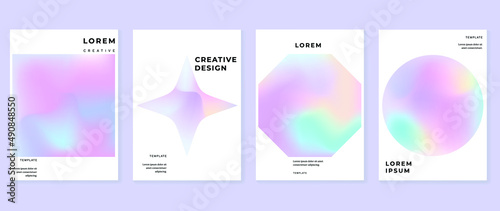 Set of fluid gradient wall art template. Pastel geometric banner with circle and square shapes in minimalist. Modern wallpaper design perfect for social media, decoration, business, frame, cover.