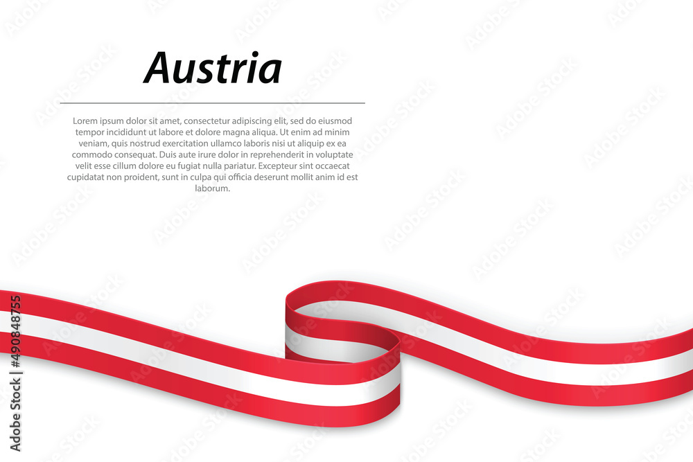 Waving ribbon or banner with flag of Austria. Template for independence day