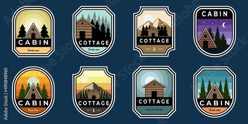 set of cabin cottage emblem badge logo outdoor vector illustration