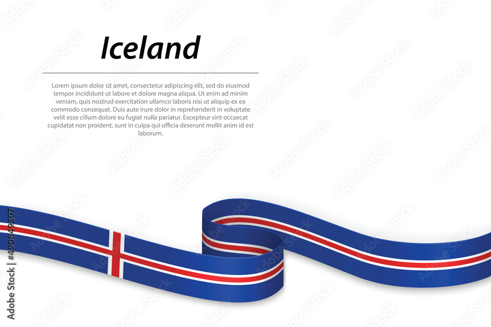 Obraz premium Waving ribbon or banner with flag of Iceland. Template for independence day
