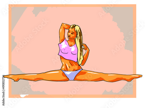yoga on the beach, bikini, beautiful, girl, yoga, fitness, sport, athlete, fit, topic, slim, stretch, illustration, woman, figure, slim, naked, funny, illustration, illustration, image, pensona, chara