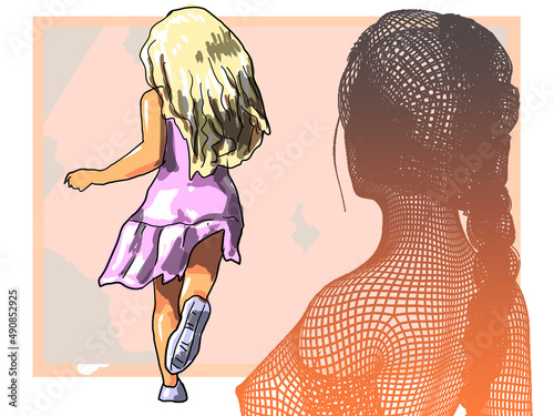 girl in a dress, beautiful, girl, dancer, athlete, dancing, dress, dance, illustration, woman, figure, slim, naked, fun, illustration, illustration, image, pensona, character, child,