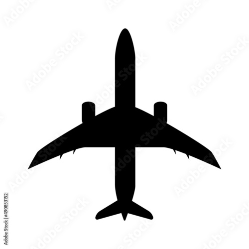 Silhouette of black and white aircraft in the sky, isolated. Illustration