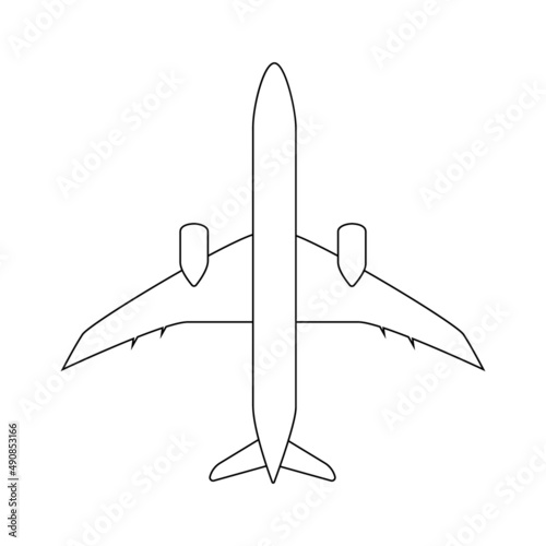 Silhouette of black and white aircraft in the sky, isolated. Illustration