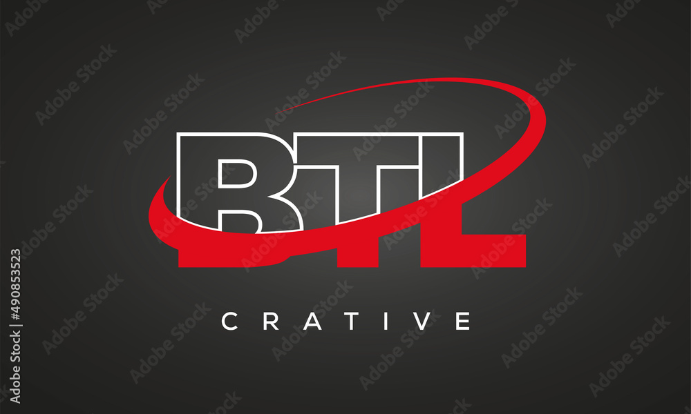 BTL creative letters logo with 360 symbol vector art template design