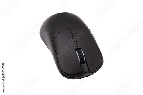 Black gaming wireless laser computer mouse isolated on white background