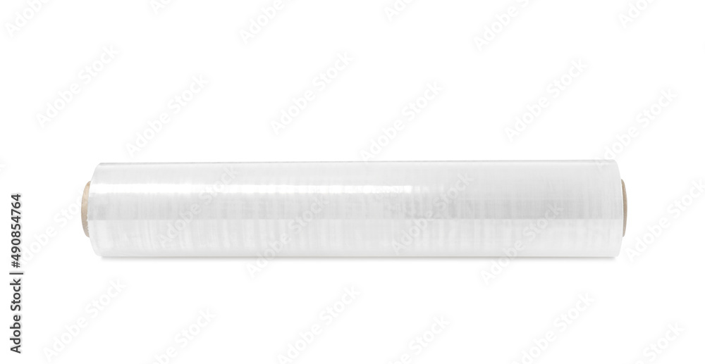 Roll of plastic stretch wrap film isolated on white Roll of plastic stretch wrap film isolated on white