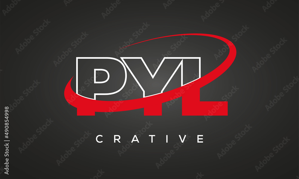 PYL creative letters logo with 360 symbol vector art template design