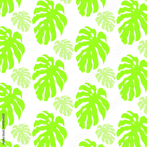 seamless tropical leaf pattern on white background© Marta