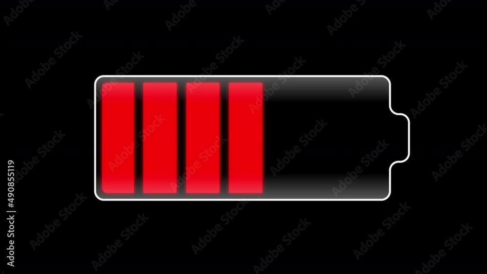 Battery charging red level indicator. Charging from 0 to 100 percent