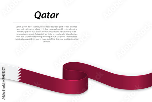 Waving ribbon or banner with flag of Qatar