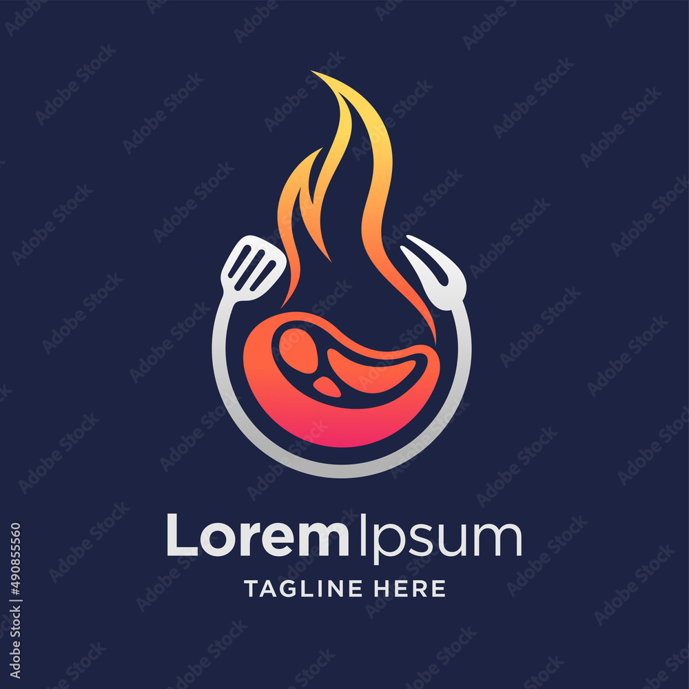 hot grill logo with meat concept