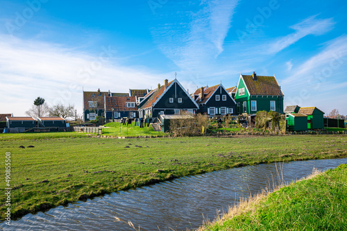 Traditional wooden Dutch farm houses on the small peninsula of Marken, Netherlands