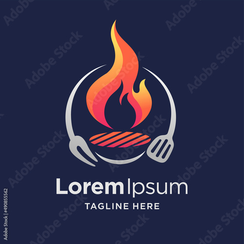 steak logo with grilled concept