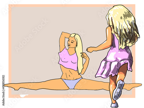 two girls on the beach, bikini, beautiful, girl, yoga, fitness, sport, athlete, fit, topic, slim, stretch, illustration, woman, figure, slim, naked, funny, illustration, illustration, image, pensona, 