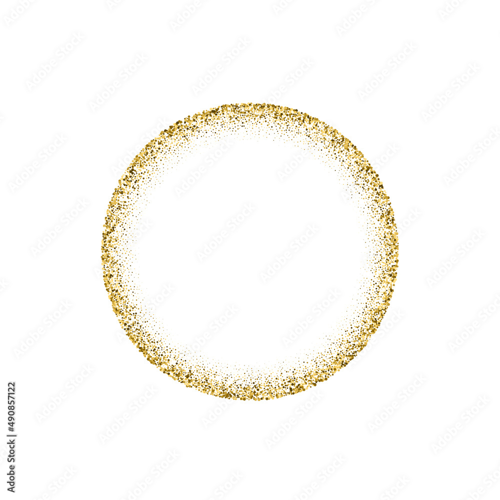 Gold glitter circle frame with shiny confetti on border, 3d realistic elegant glowing sand Gold glitter circle frame with shiny confetti on border, 3d realistic elegant glowing sand