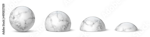 3d marble glossy balls, realistic sphere and hemisphere with shadow and shiny effect