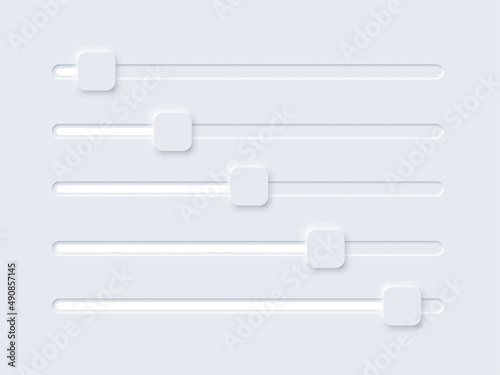 Neomorphism UI, switch volume slide bar set, soft user interface, slidebars for sound photo