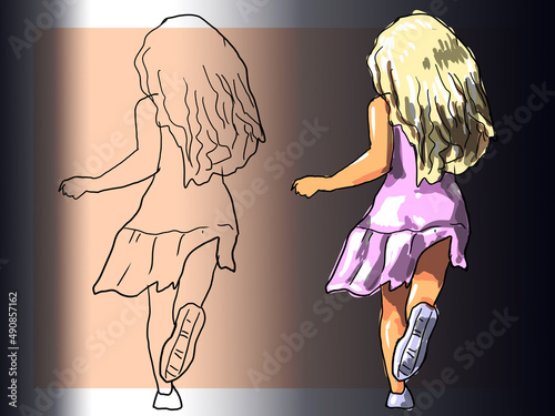 girl in a dress, beautiful, girl, dancer, athlete, dancing, dress, dance, illustration, woman, figure, slim, naked, fun, illustration, illustration, image, pensona, character, child,