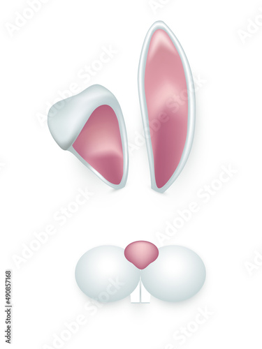 Ears of spring bunny and cute muzzle, 3d funny Easter rabbits mask for mobile app