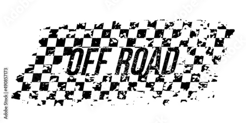 Grunge waving car race flag with scratches, checkered pattern of start and finish of auto rally