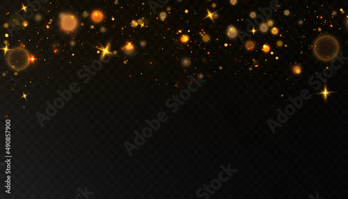 Isolated bright flickering light effect on transparent background. Blurred light frame. Holiday vector design 