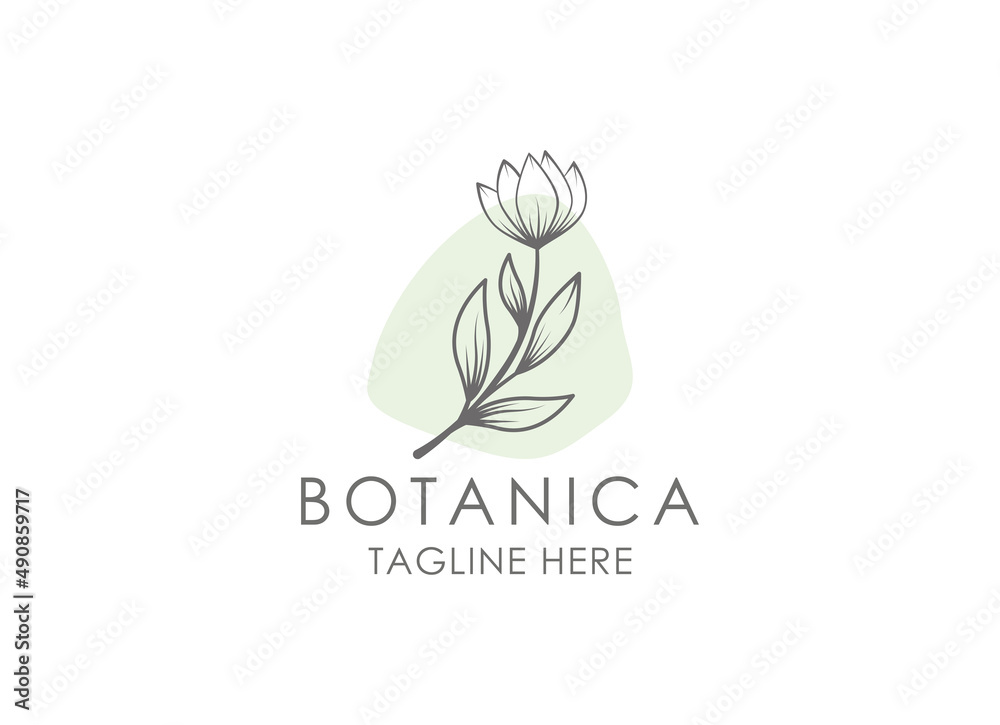 Fototapeta premium Botanica vector logo. Bio cosmetics emblem. Organic product sign. Leaf and flowers illustration