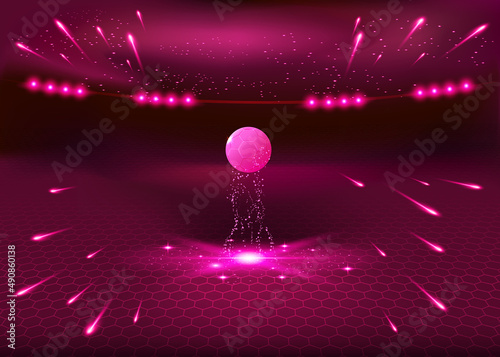 Soccer night stadium - abstract vector background, red glow illumination