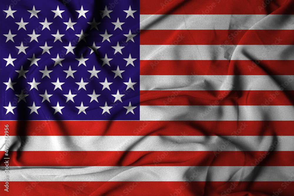 Naklejka premium selective focus of american flag, with waving fabric texture. wave cloth illustration