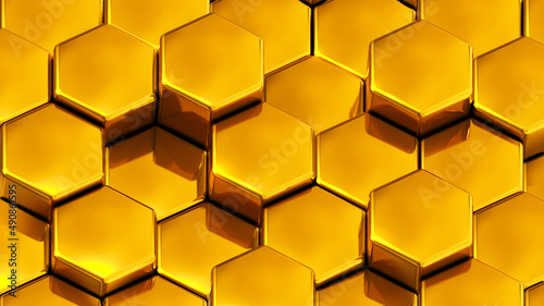 Gold hexagons 3D geometric ...