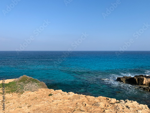 Rocky sea coastline  blue sea  seascape