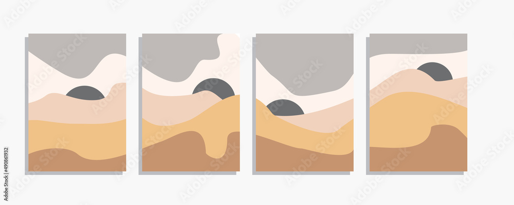 illustration of an background. modern natural abstract aesthetic background landscape with desert and sun. nice colors and minimalist art print design