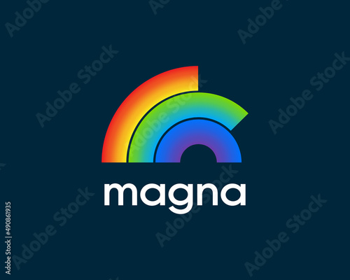 Abstract Vibrant Gradient Rainbow Logo Design Template. Creative Vector Waves, App Logotype Icon Sign On Dark Background.