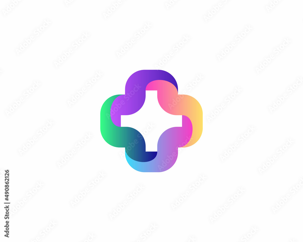Abstract bright gradient medical cross, plus logo design. Universal 3d clinic, pharmacy, healthcare vector sign symbol logotype. Abstract bright gradient medical cross, plus logo design. Universal 3d clinic, pharmacy, healthcare vector sign symbol logotype.