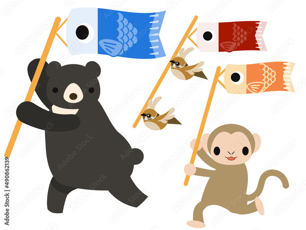 鯉のぼりを持つ動物のイラスト Stock Vector Adobe Stock