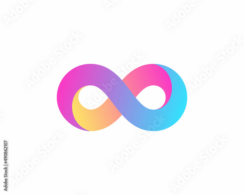 Abstract bright gradient infinity vector logotype. Universal 3d limitless, eight, loop symbol logo design. photo