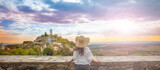 woman traveler looking at city landscape view panorama- Portugal