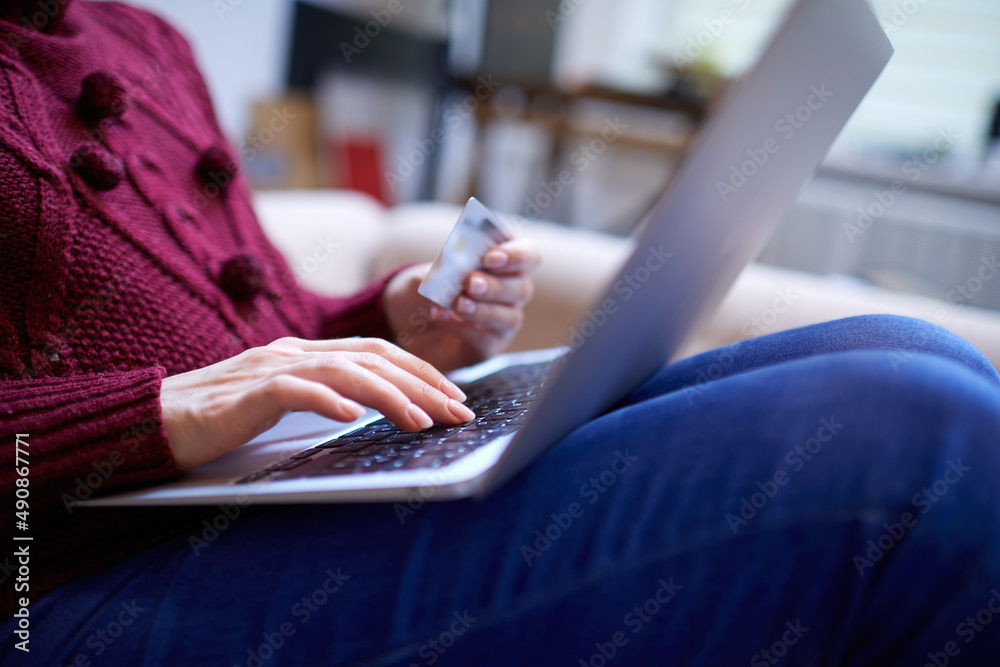 Online shopping concept, woman with credit card