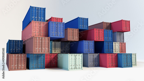 various color shipping container with white background, 3drendered image