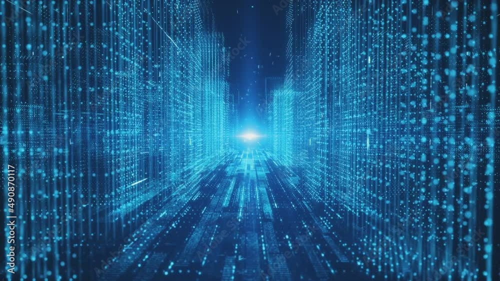 Digital cyberspace city with particles and digital data network connections concept.The smart city of Futuristic technology internet and big data.