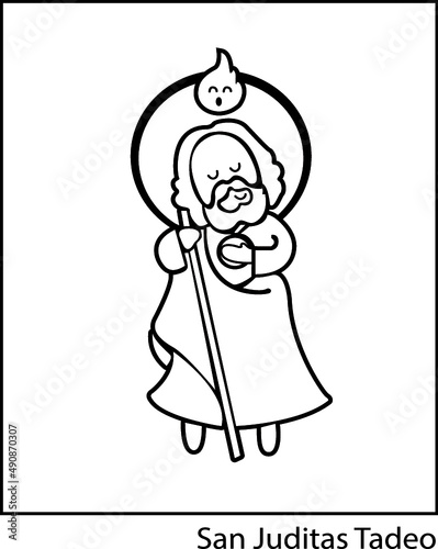 Vertical animated illustration of the Apostle Thaddeus on the white background.
