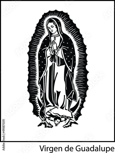 Vertical illustration of the Virgin Mary of Guadalupe on white the background. photo