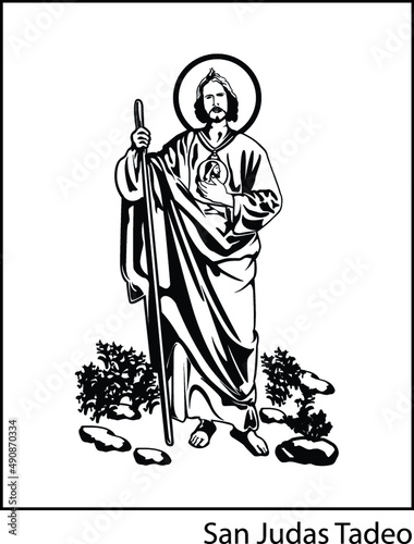 Vertical illustration of the Apostle Thaddeus on the white background.