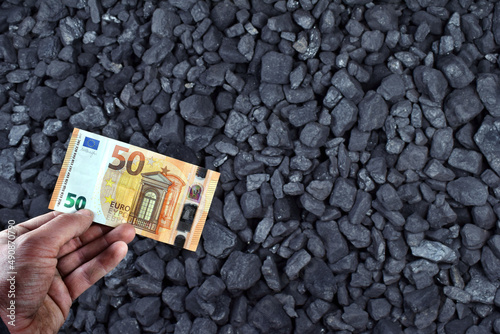 European euro currency showed on coal of mine deposit