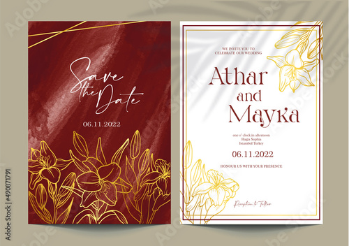 Royal Maroon wedding invitation watercolor template